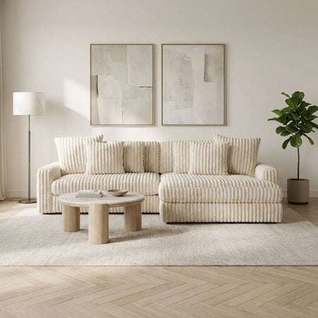 3-personers hjørnesofa XXL Beige Ribbet sofa Nia atmosfærisk foto i et moderne interiør