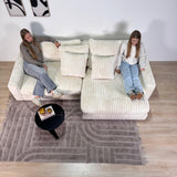 Banken - 3 - zits hoekbank XXL Beige Ribstof plofbank Nia - Dimehouse