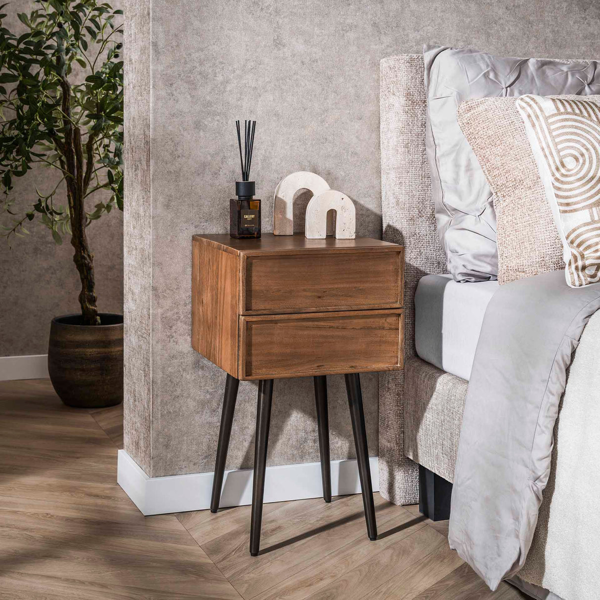 Nachtkastje Lio – Acacia Drift Brown – 2 Lades
