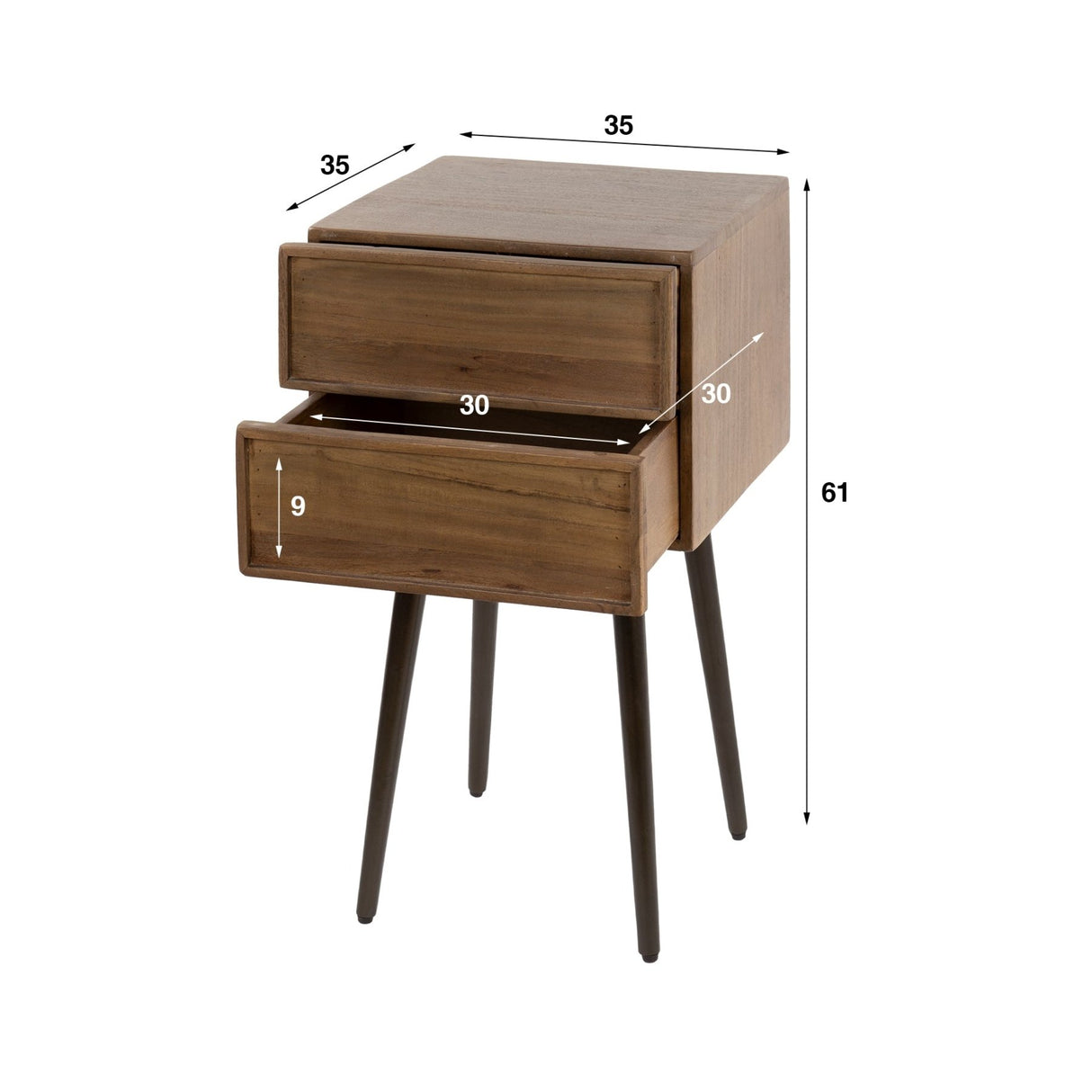 Nachtkastje Lio – Acacia Drift Brown – 2 Lades