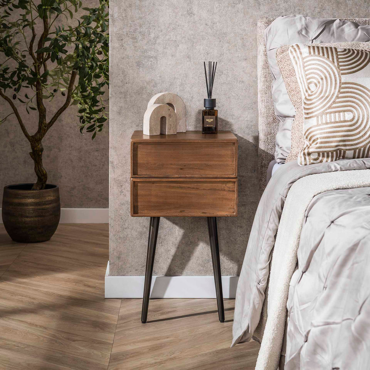 Nachtkastje Lio – Acacia Drift Brown – 2 Lades