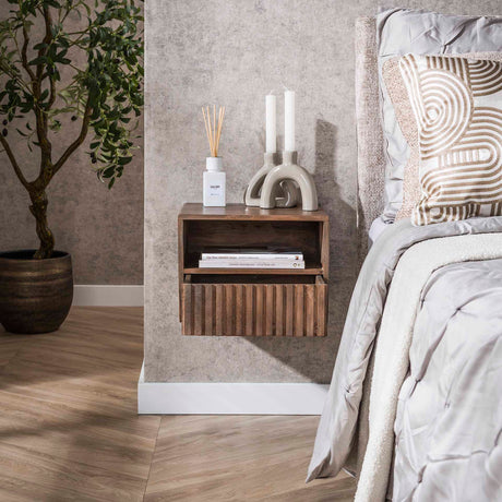 Zwevend Nachtkastje Acacia Drift Brown – 1 Lade