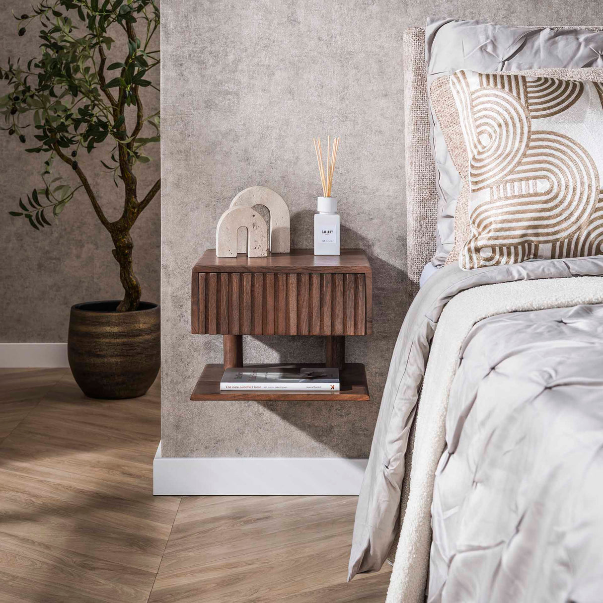 Flydende natbord Akacie Drift Brown – 1 skuffe 35 cm 