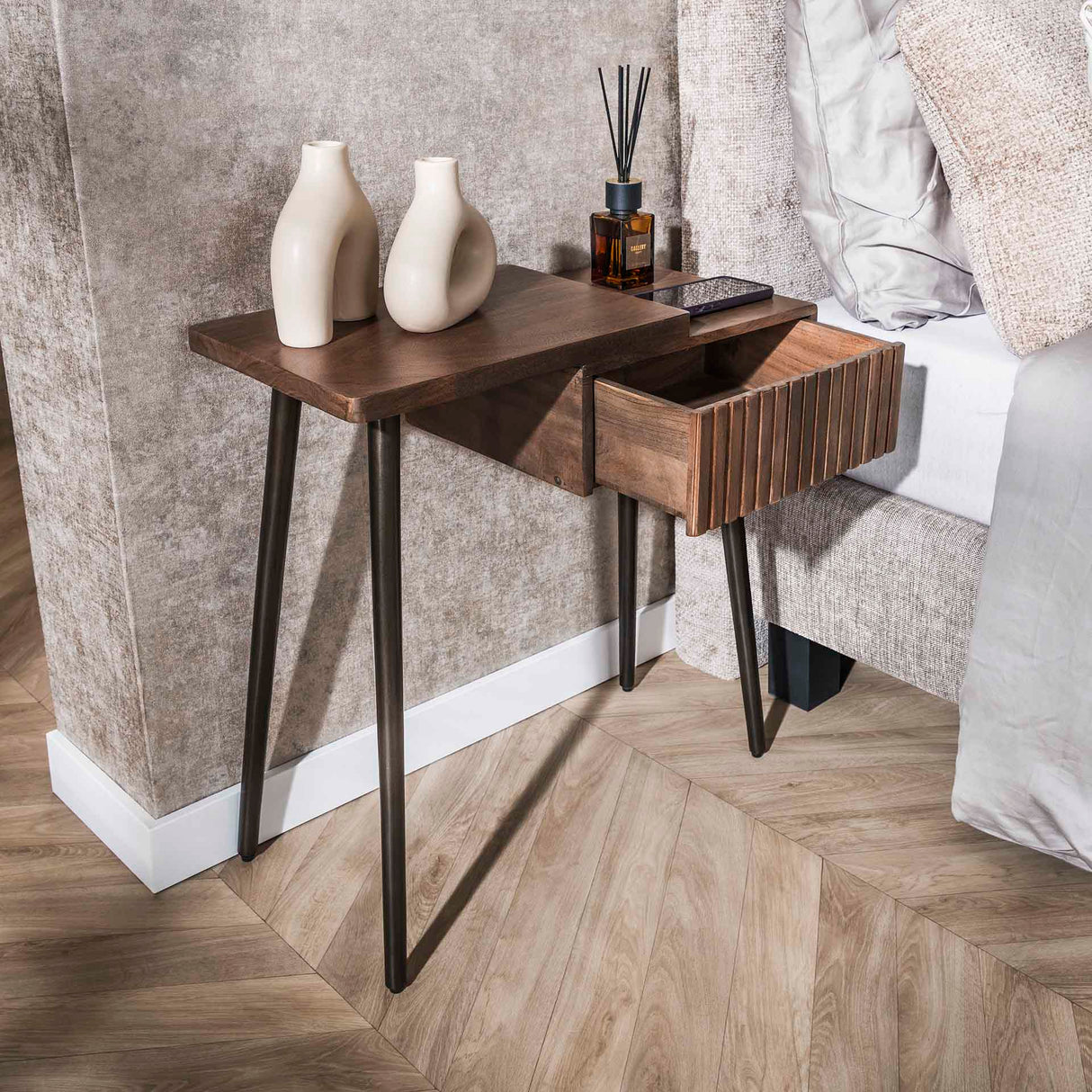 Nachtkastje Jax Links - Acaciahout Drift Brown - 1 Lade
