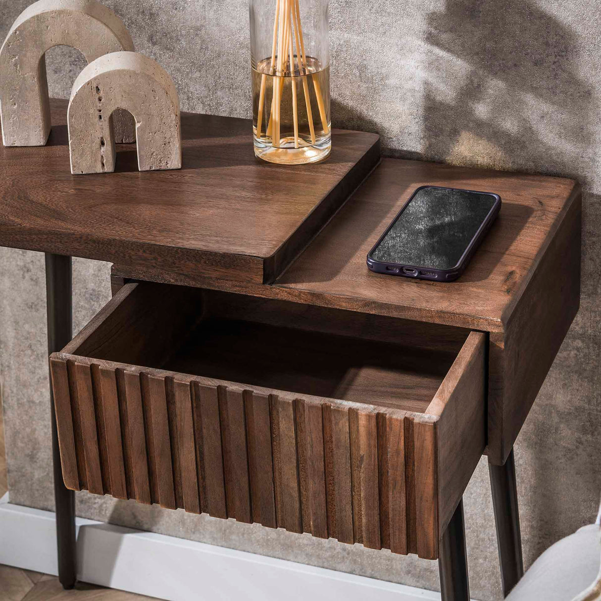 Nachtkastje Jax Links - Acaciahout Drift Brown - 1 Lade