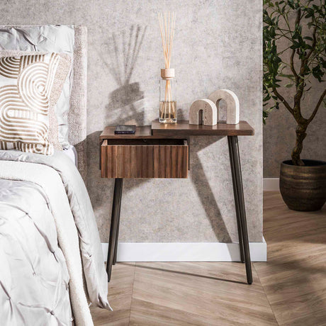 Nachtkastje Oslo Rechts - Massief Acacia Drift Brown (1 lade)