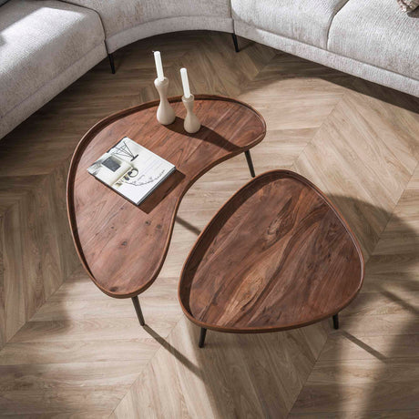 Salontafelset Kira – Organisch Acaciahout Bruin (Set van 2)