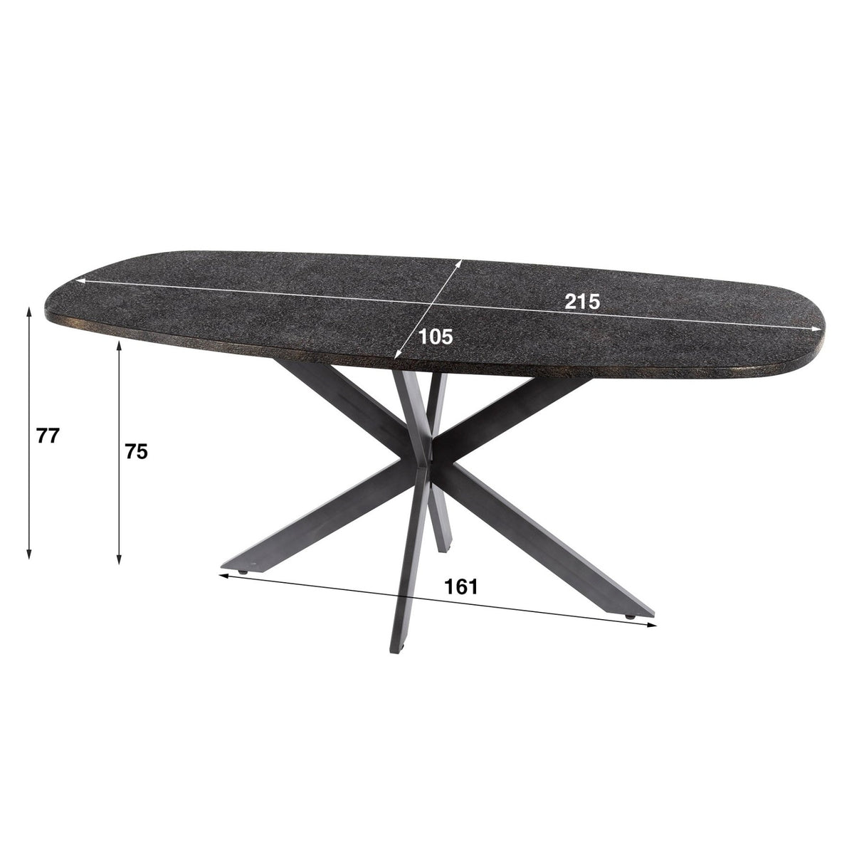 Spisebord Jax Dansk Oval 215 cm - Grå Metallic 