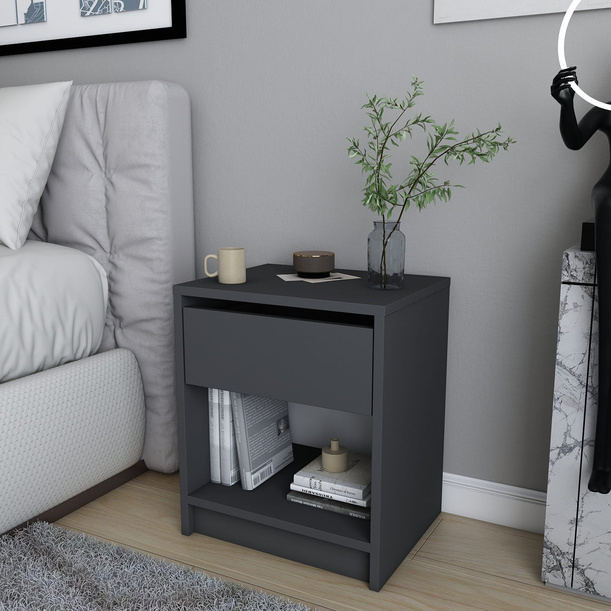 Sheridan sengebord antracit 44,6 cm Melaminbelagt møbelpanel