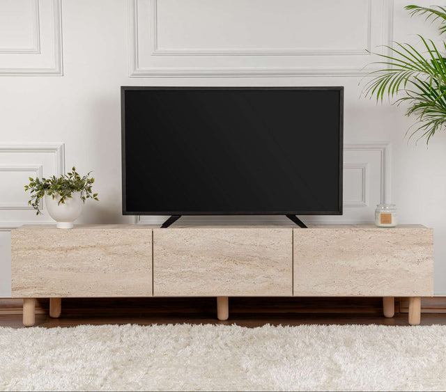 Alvin tv-meubel travertinlook 180 cm Melamine gecoat meubelpaneel