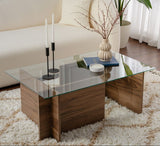 Rektangulært Moderne Sofabord Vetroni Valnødde Look - Glas - 105x65 cm 