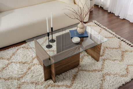 Rektangulært Moderne Sofabord Vetroni Valnødde Look - Glas - 105x65 cm 