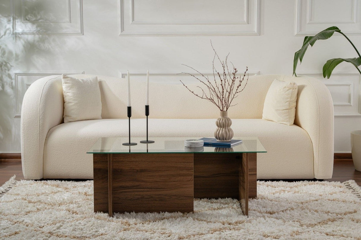Rektangulært Moderne Sofabord Vetroni Valnødde Look - Glas - 105x65 cm 