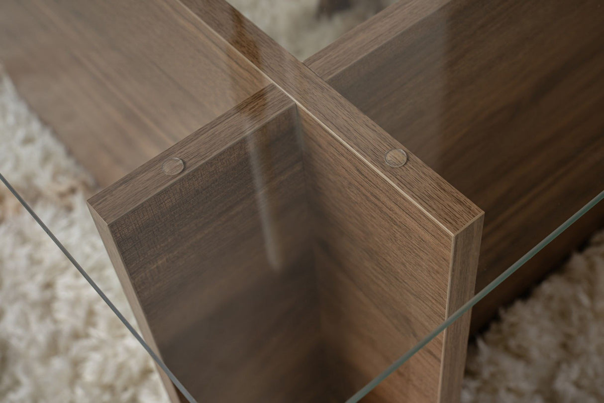 Rektangulært Moderne Sofabord Vetroni Valnødde Look - Glas - 105x65 cm 