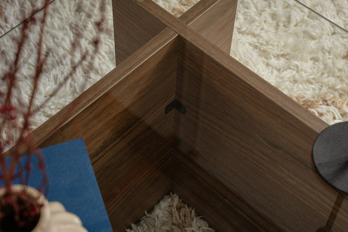 Rektangulært Moderne Sofabord Vetroni Valnødde Look - Glas - 105x65 cm 