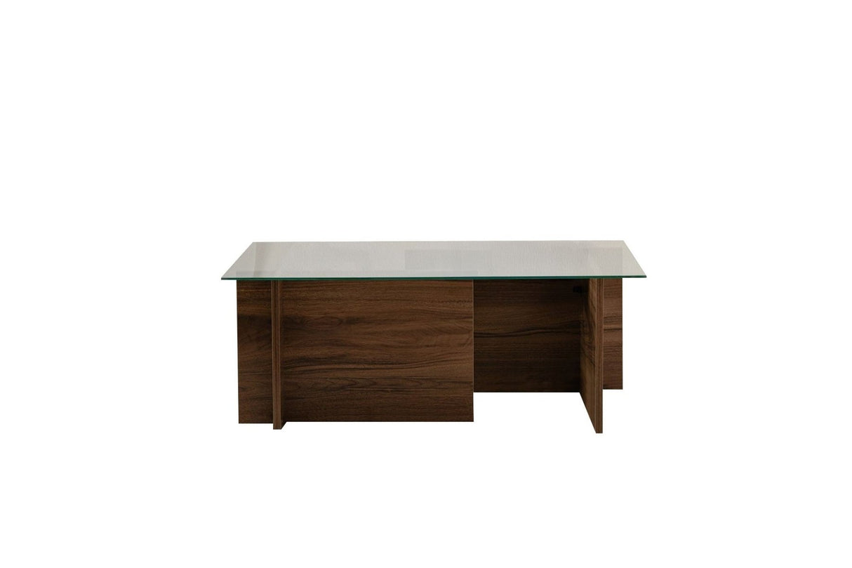 Rektangulært Moderne Sofabord Vetroni Valnødde Look - Glas - 105x65 cm 