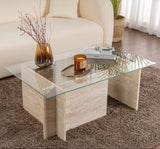 Rektangulær Moderne Sofabord Vetroni Travertin Look - Glas - 105x65 cm 