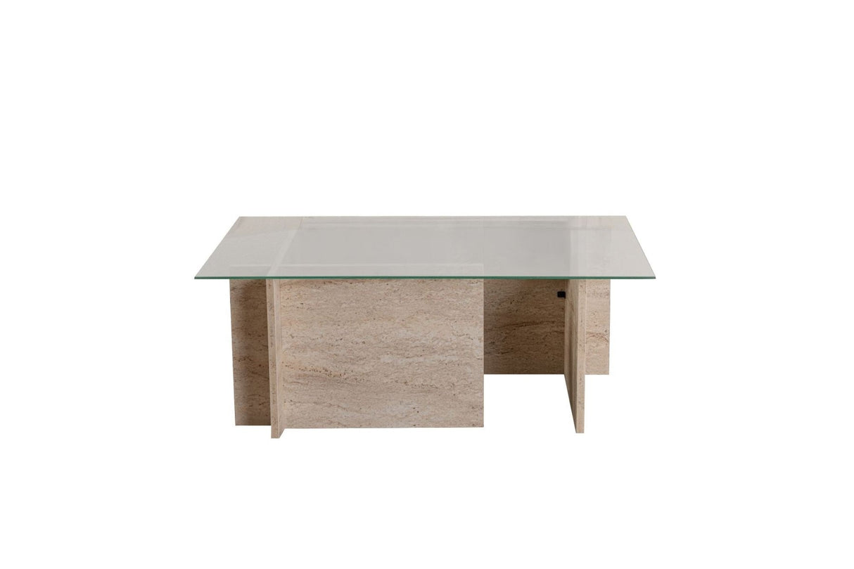 Rektangulær Moderne Sofabord Vetroni Travertin Look - Glas - 105x65 cm 