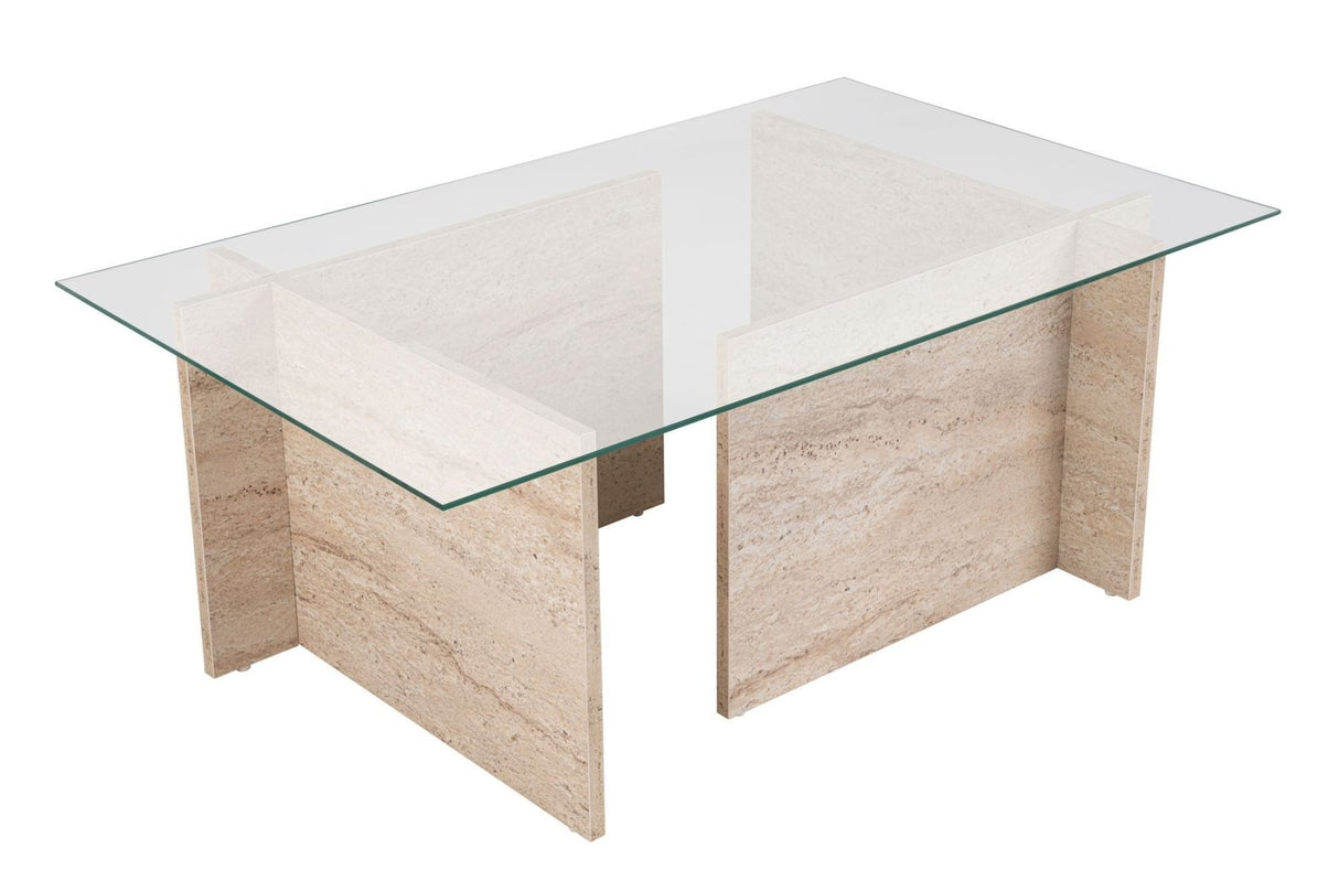 Rektangulær Moderne Sofabord Vetroni Travertin Look - Glas - 105x65 cm 