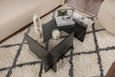 Rektangulært Moderne Sofabord Vetroni Sort Træ Look - Glas - 105x65 cm 