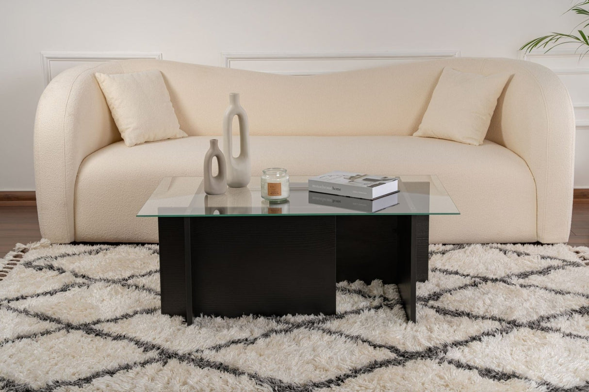 Rektangulært Moderne Sofabord Vetroni Sort Træ Look - Glas - 105x65 cm 