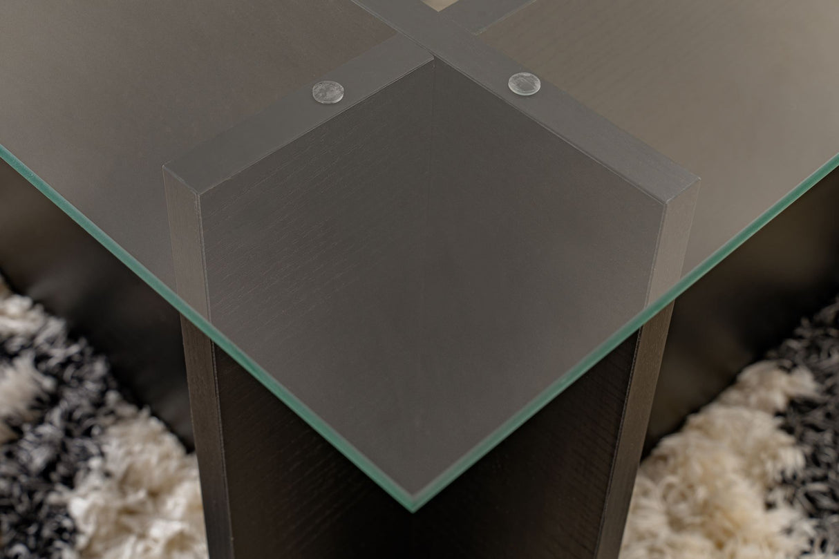 Rektangulært Moderne Sofabord Vetroni Sort Træ Look - Glas - 105x65 cm 