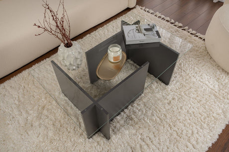 Rektangulær Moderne Sofabord Vetroni Antracit - Glas - 105x65 cm 