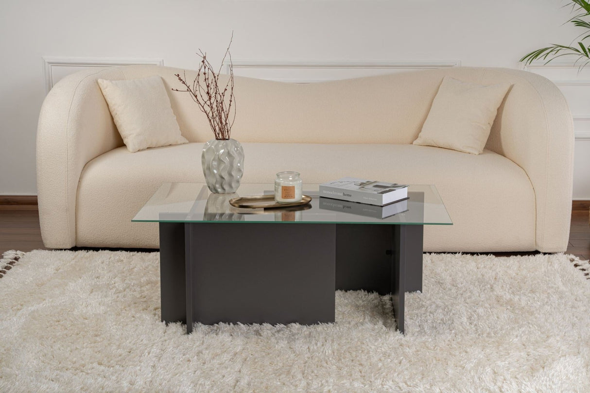 Rektangulær Moderne Sofabord Vetroni Antracit - Glas - 105x65 cm 