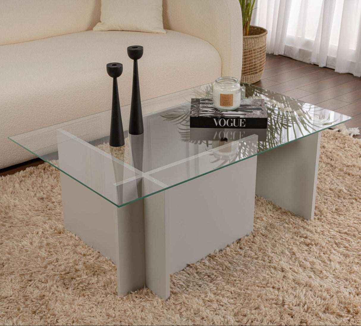 Rektangulært Moderne Sofabord Vetroni Grå - Glas - 105x65 cm 