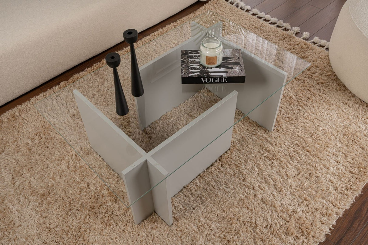 Rektangulært Moderne Sofabord Vetroni Grå - Glas - 105x65 cm 
