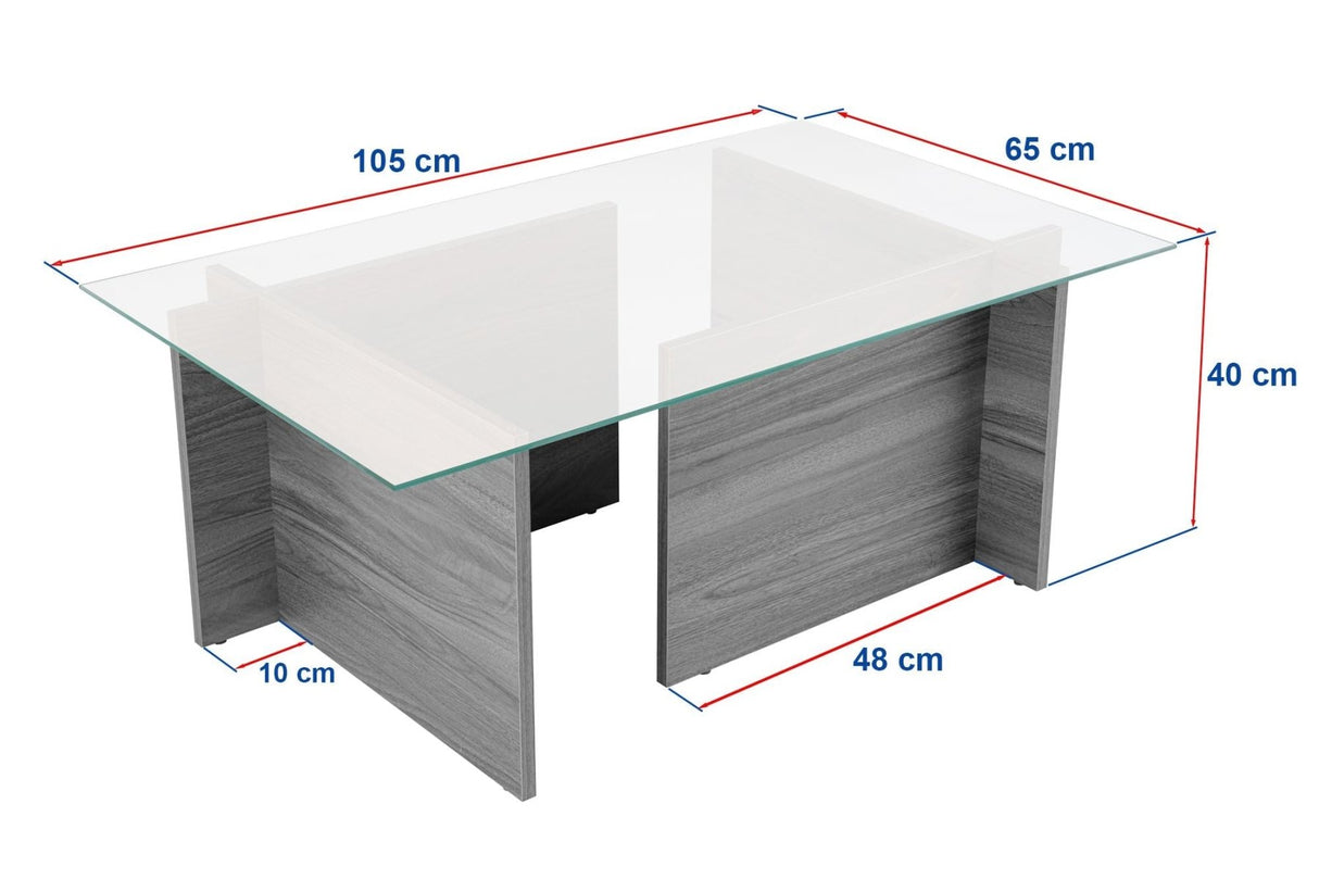 Rektangulært Moderne Sofabord Vetroni Grå - Glas - 105x65 cm 