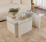Rektangulært Moderne Sofabord Vetroni Hvid Træ Look - Glas - 105x65 cm 