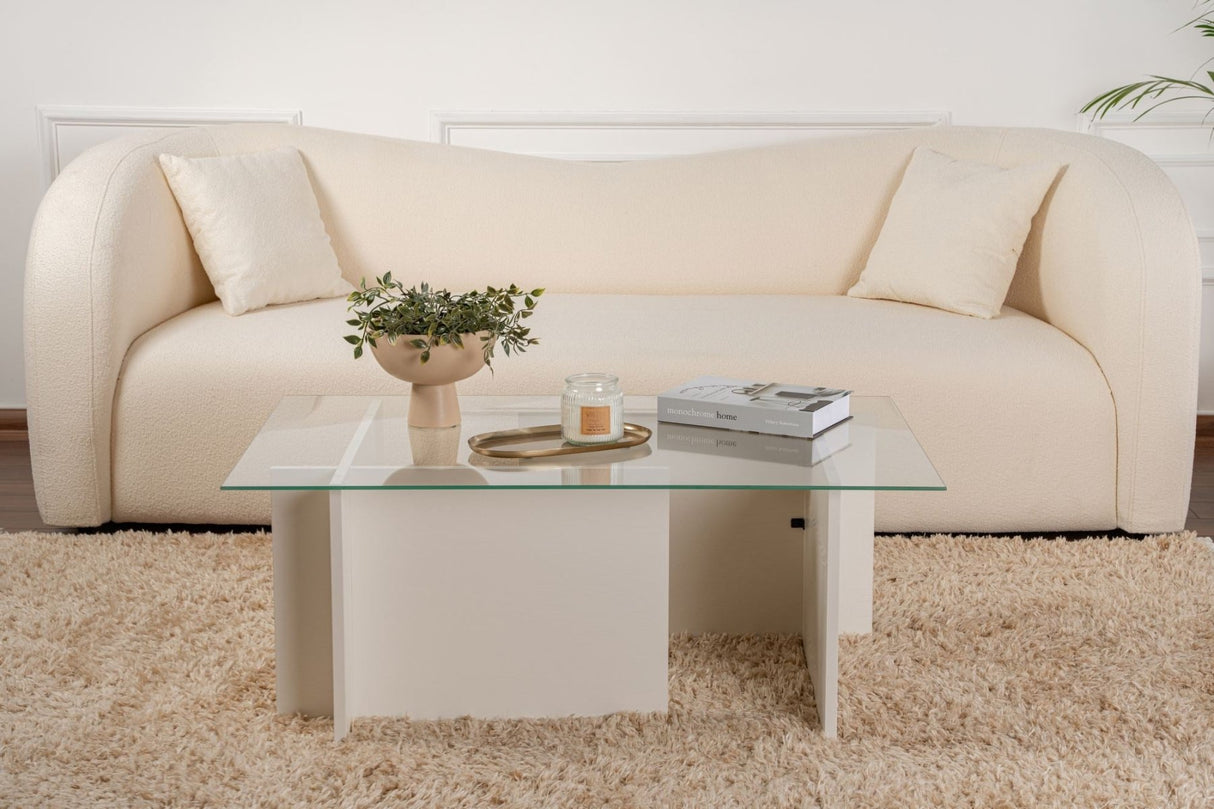 Rektangulært Moderne Sofabord Vetroni Hvid Træ Look - Glas - 105x65 cm 