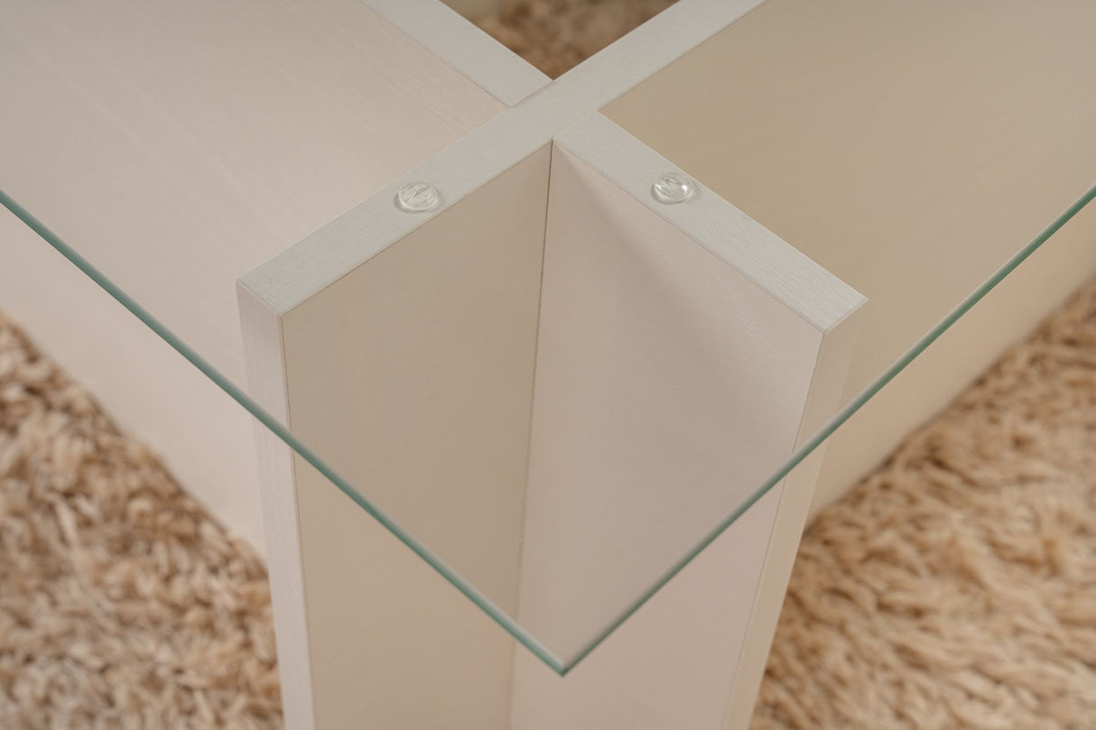 Rektangulært Moderne Sofabord Vetroni Hvid Træ Look - Glas - 105x65 cm 