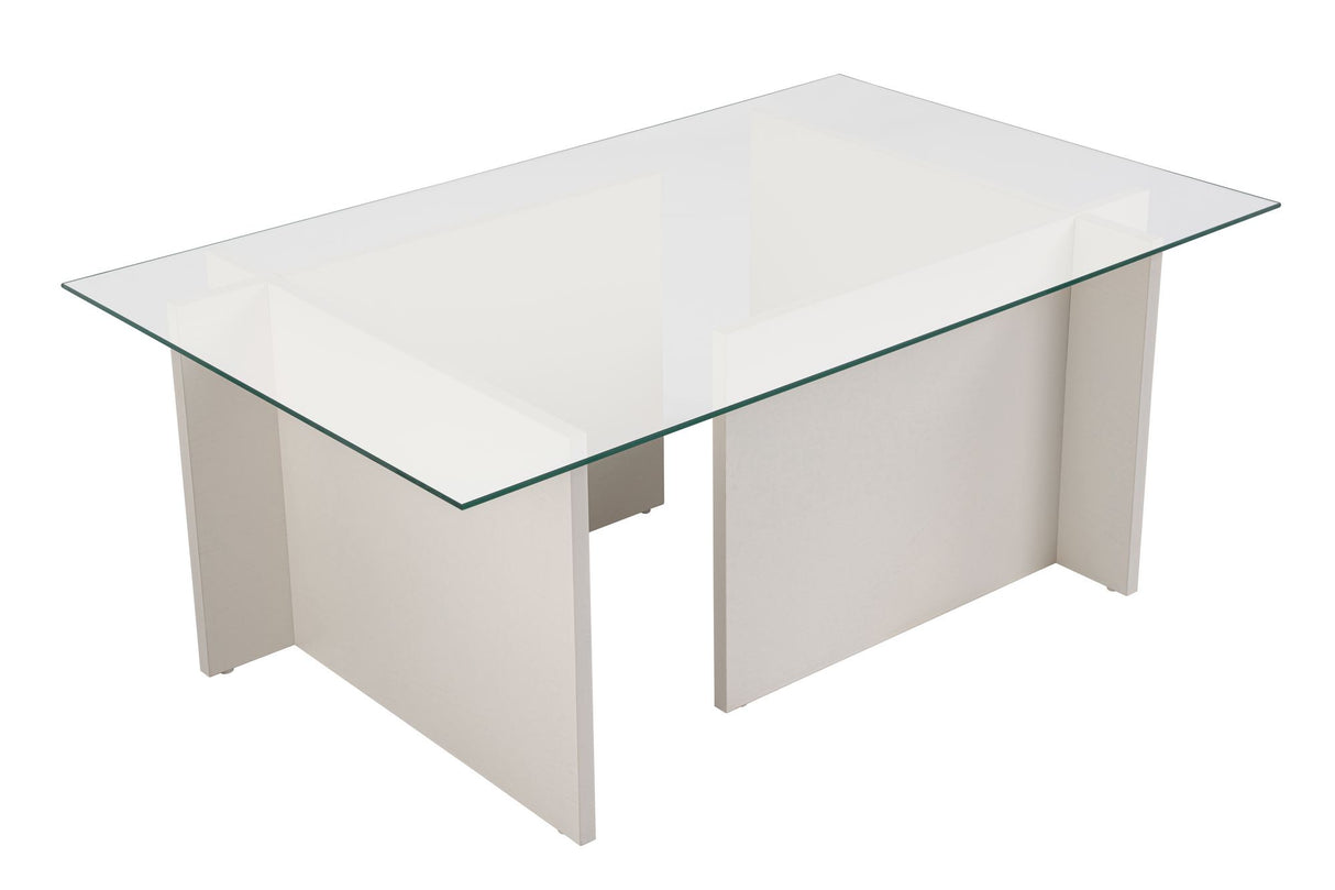 Rektangulært Moderne Sofabord Vetroni Hvid Træ Look - Glas - 105x65 cm 