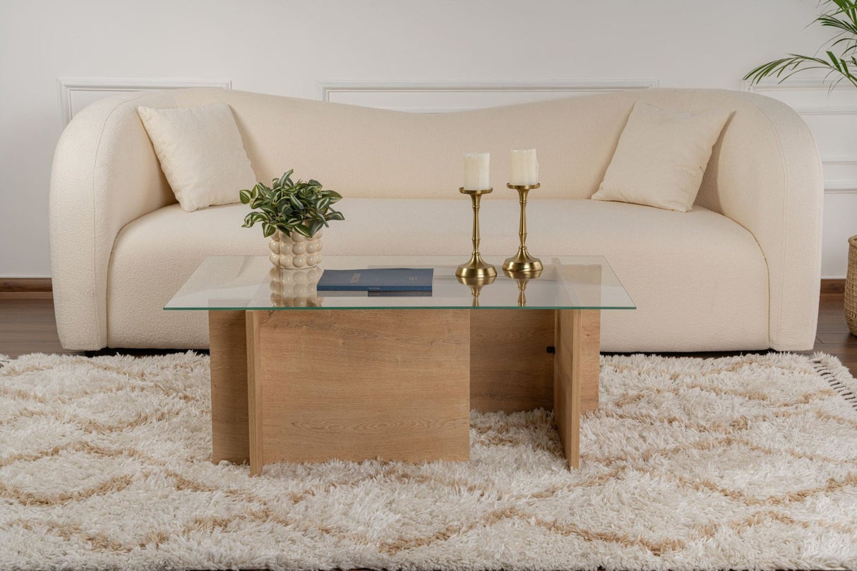 Rechthoekige Moderne Salontafel Honey Eikenhout Look - Glas - 105x65 cm