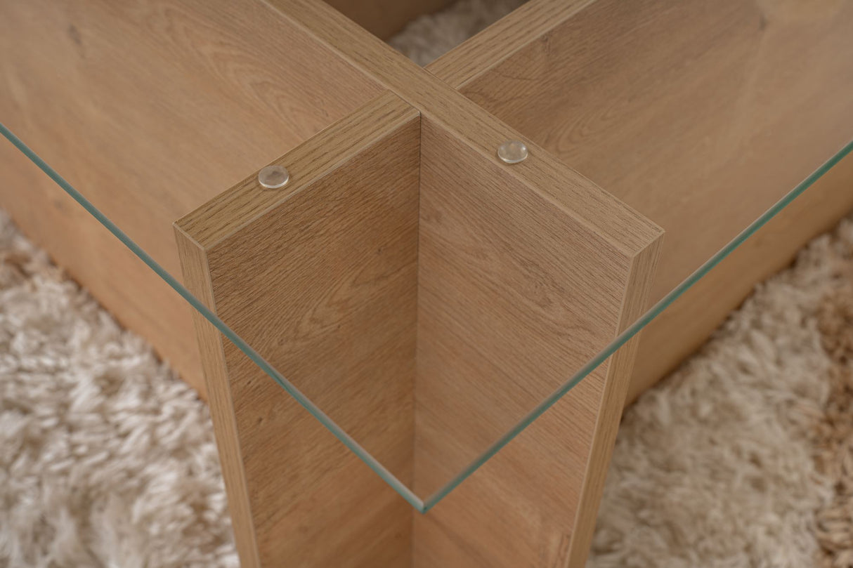 Rechthoekige Moderne Salontafel Honey Eikenhout Look - Glas - 105x65 cm