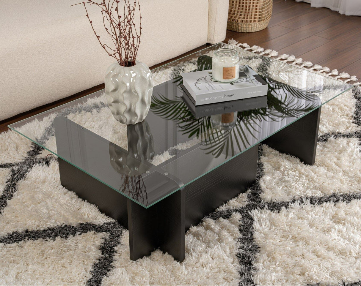 Sofabord Sort Træ Melamin Glas Opal 105x65x30 cm 