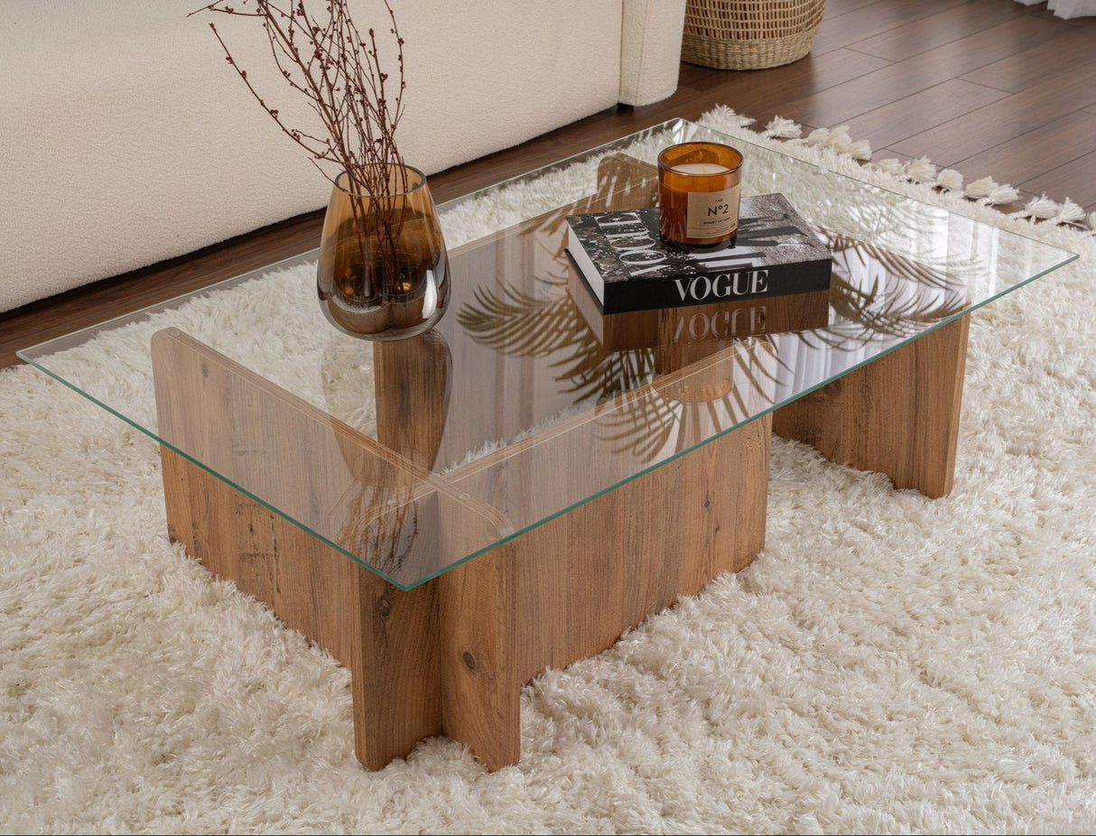 Sofabord Atlantisk Fyrretræ Melamin Glas Opal 105x65x30 cm 
