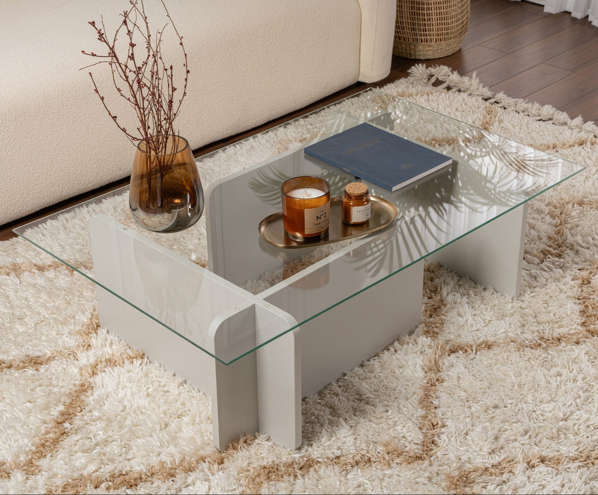 Sofabord Grå Melamin Glas Opal 105x65x30 cm 
