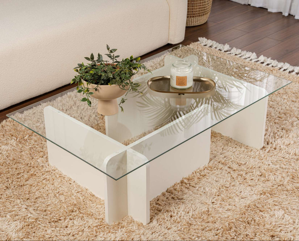 Sofabord Hvid Melamin Glas Opal 105x65x30 cm 