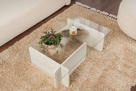 Sofabord Hvid Melamin Glas Opal 105x65x30 cm 