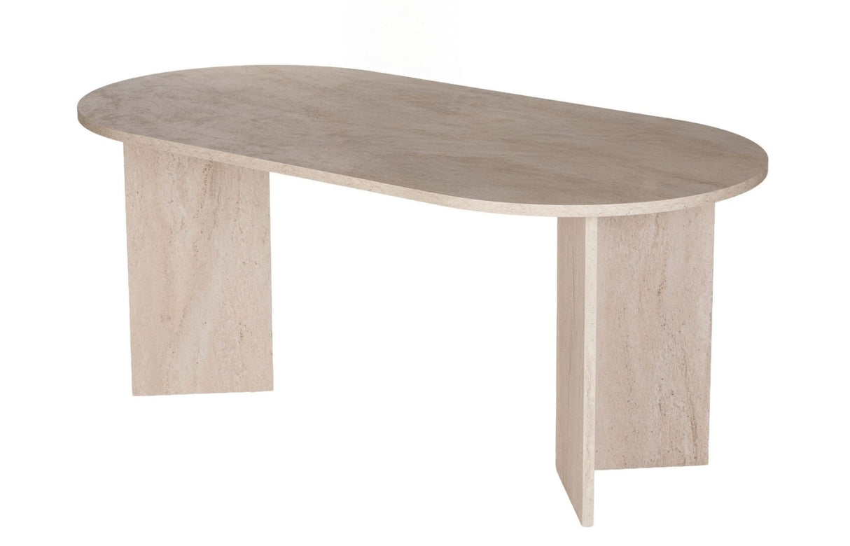 Ovalt spisebord travertin melamin - Japandi - 200x89,5x75 cm - Sota