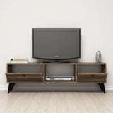 TV Meubels - TV Meubel Serenat Walnoot Zwart Melamine 138x42,6x29,5 cm - Dimehouse