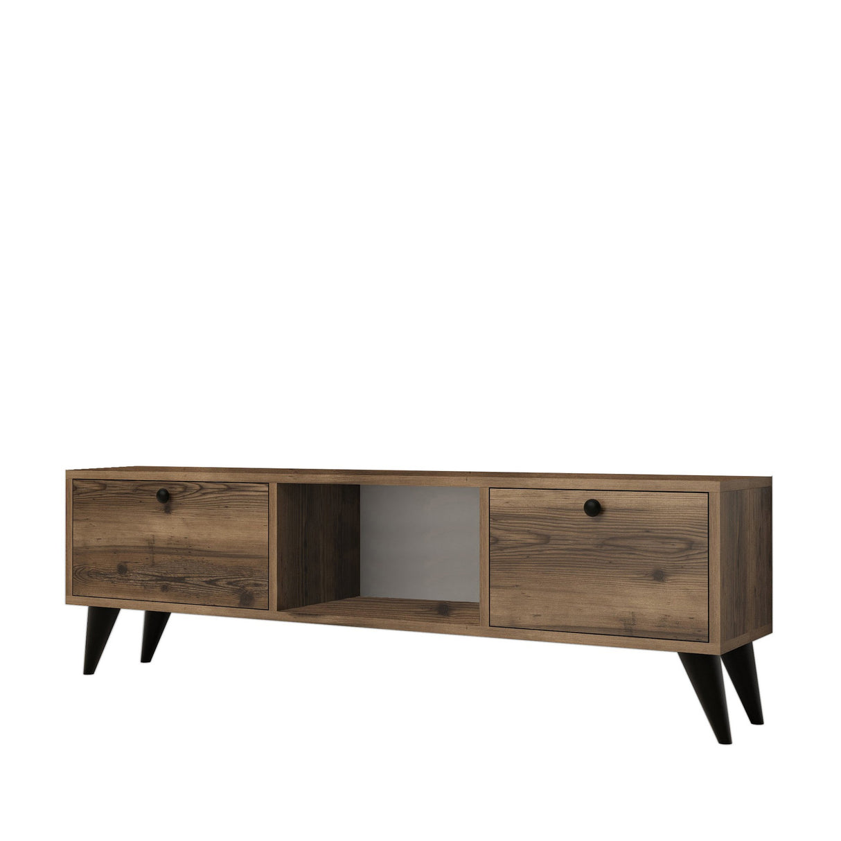 TV Meubels - TV Meubel Serenat Walnoot Zwart Melamine 138x42,6x29,5 cm - Dimehouse