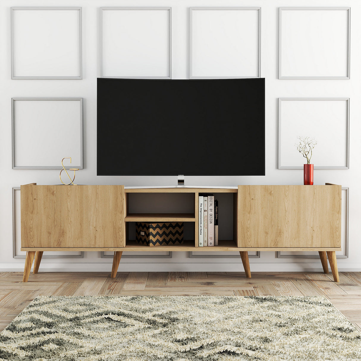 TV Meubels - TV Meubel Lotus Eik Melamine 180x50x34 cm - Dimehouse
