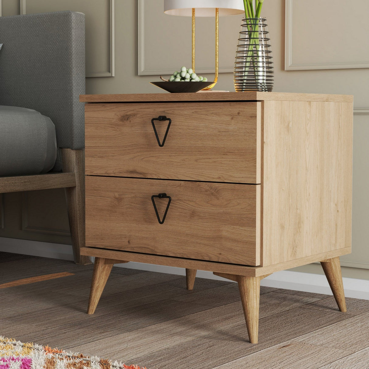 Nachtkastjes - Nachtkastje Versa Eik Melamine 52x55,1x45 cm - Dimehouse
