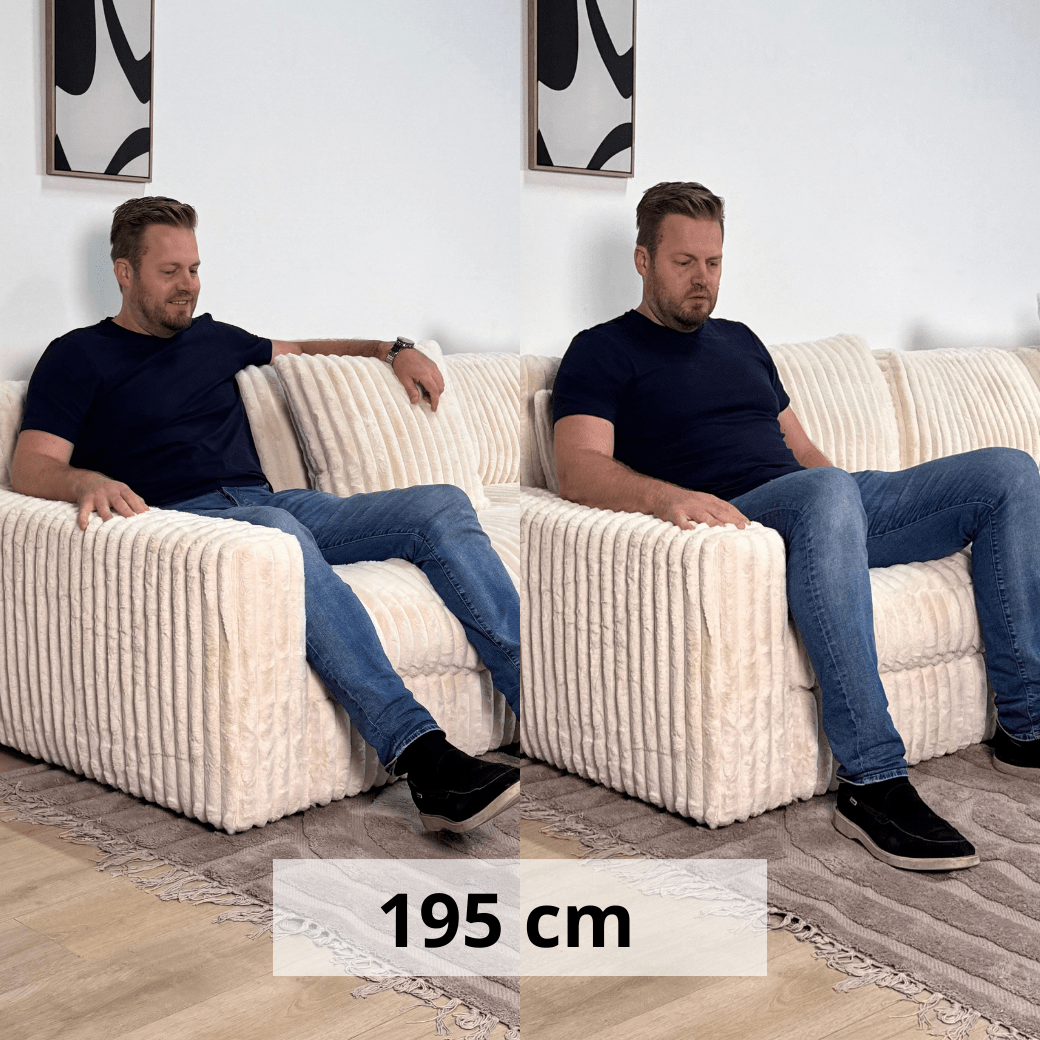Banken - 3 - zits hoekbank XXL Beige Ribstof plofbank Nia - Dimehouse