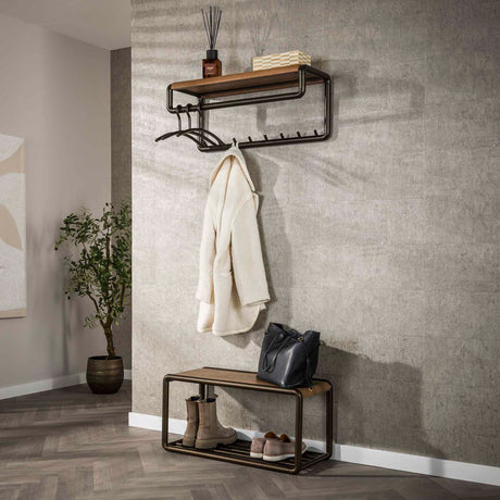 Kapstok Arlo stang og huehylde 8 kroge Drift brun 