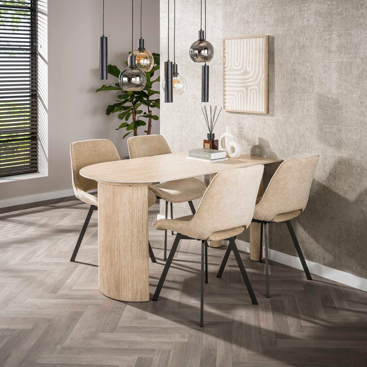 Sæt med 4 spisestuestole Avero drejelig Jaroq sand 